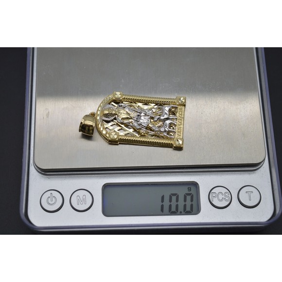 Real Solid 10K Yellow Gold Shiny Diamond Cut Saint Lazarus Pendant 10.0gr - Picture 8 of 9